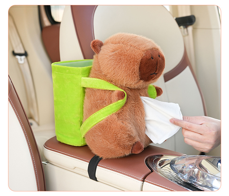 Cute Capybara Tissue Holder for Car - Plush Toy with Storage — image 3
