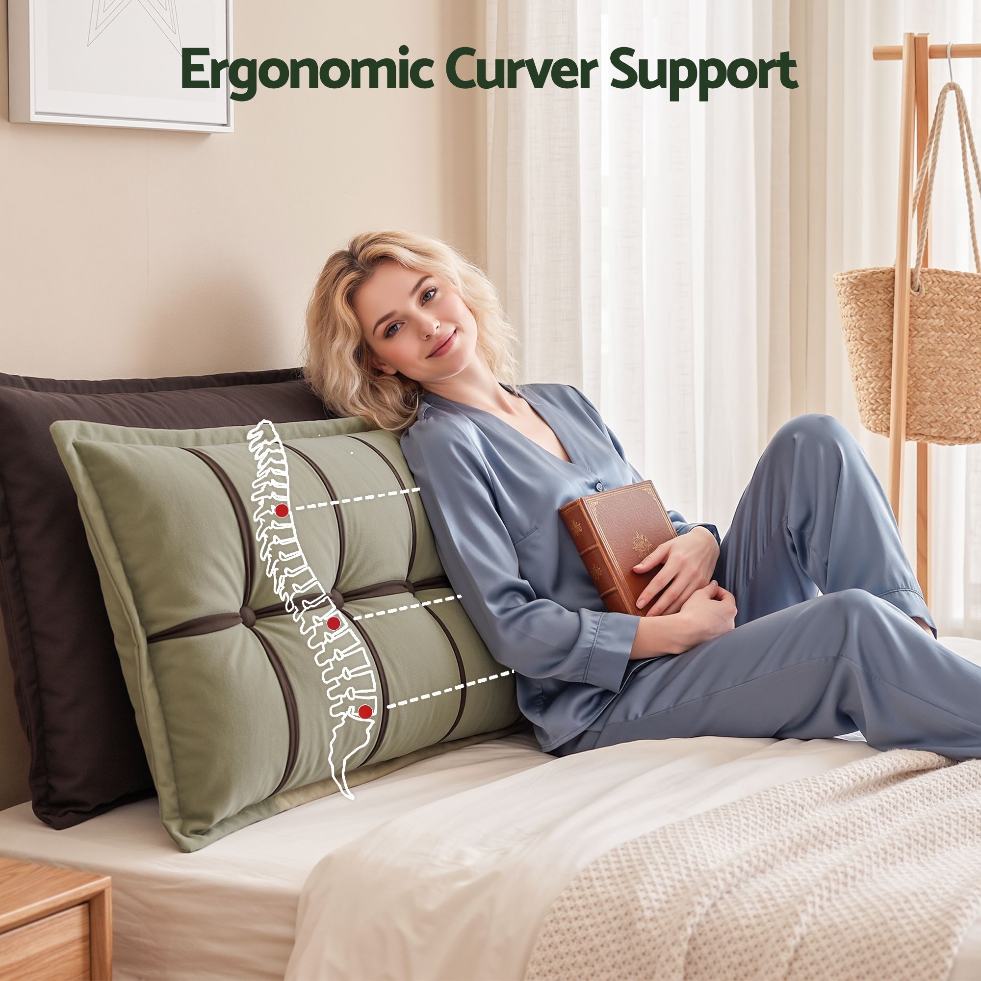 Giselle Bedding Headboard Pillow with Double-Layer Storage Wedge Reading Backrest with Adjustable Filling, Chenille Bed Rest Cushion for Daybed, Dorm, and RV โ image 4
