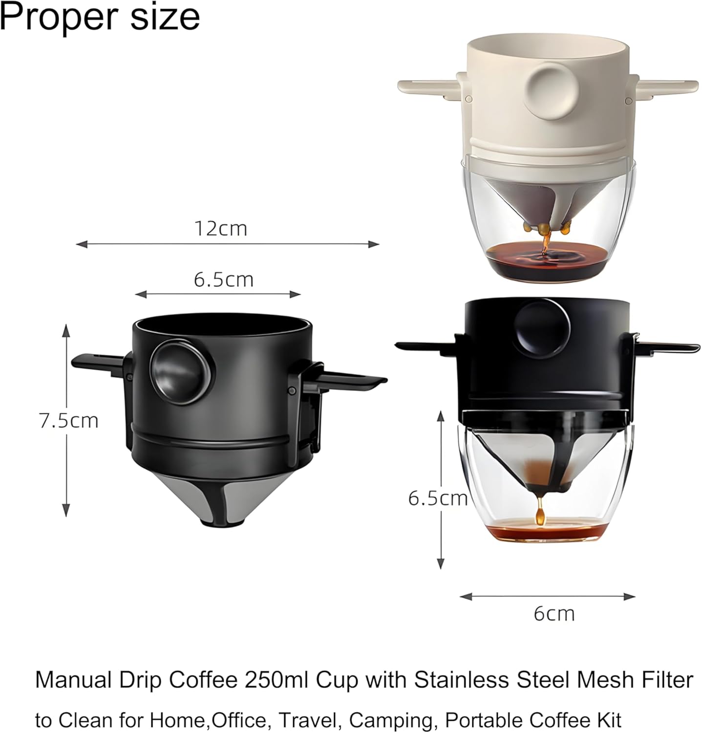 Reusable Stainless Steel Pour Over Coffee Dripper Filter Holder for Sustainable Slow Coffee at Home & Travel Black — image 2