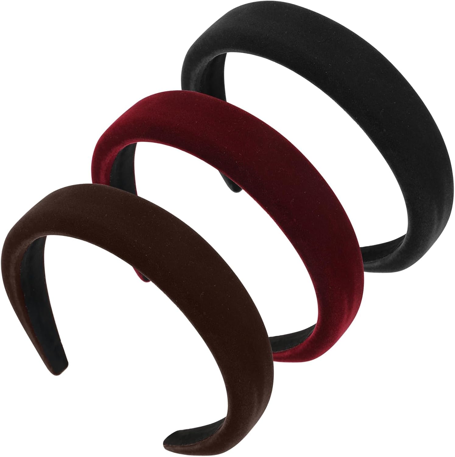 Thick Velvet Headband, 3Pcs Velvet Headbands for Women, 90s Hair Accessories Wide Padded Headbands, Solid Velvet Bezel Headband Fashion Elastic Head Bands for