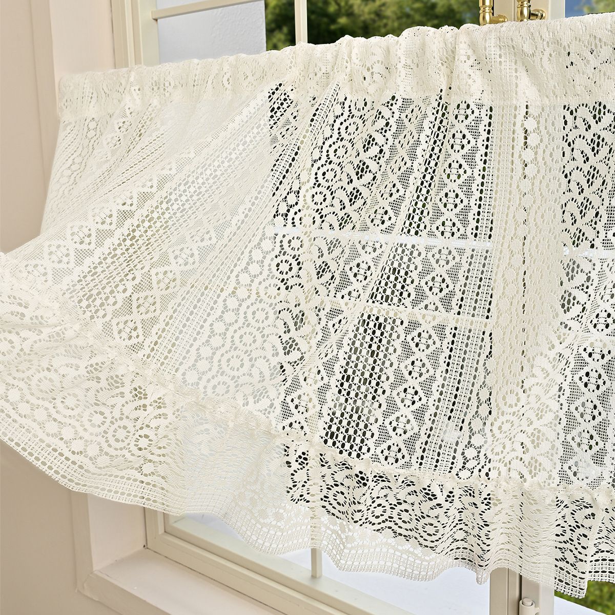 Rustic Crochet Curtain Valance for Kitchen Bathroom Farmhouse Lace Curtain Tiers for Coffee Decor Room Divider Rod Pocket Hollow Out Short Curtains for Closet — image 3