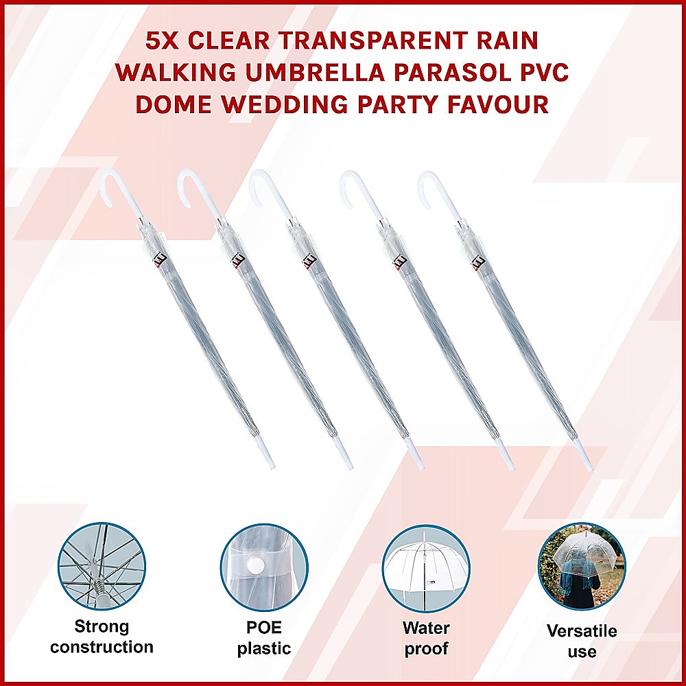 5x Clear Transparent Rain Walking Umbrella Parasol PVC Dome Wedding Party Favour โ image 3