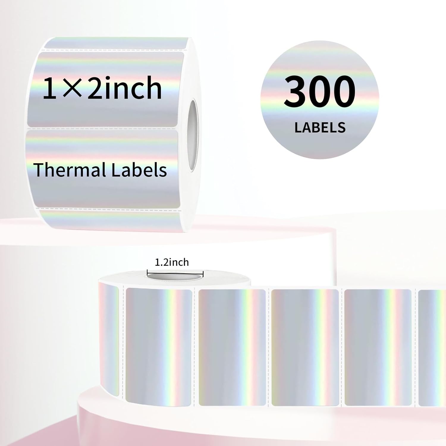 2 × 1 Inch Holographic Thermal Labels, Silver Glitter Thermal Printer Stickers, Waterproof Self-Adhesive Shipping Label Printer Sticker for Barcode, Name — image 2