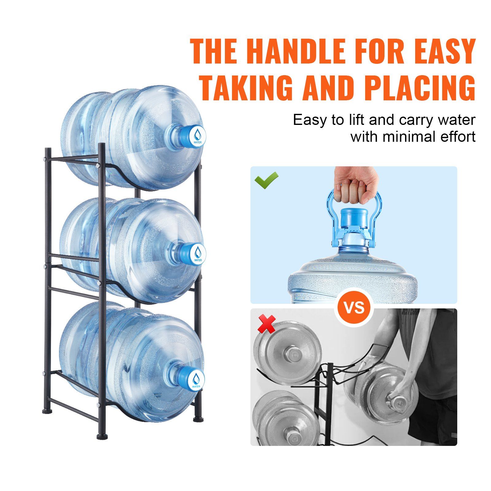 3 Tier 5 Gallon Water Bottle Holder Heavy Duty Single Row Water Jug Rack for 3 Bottles Kitchen Office Living Room Black — image 5