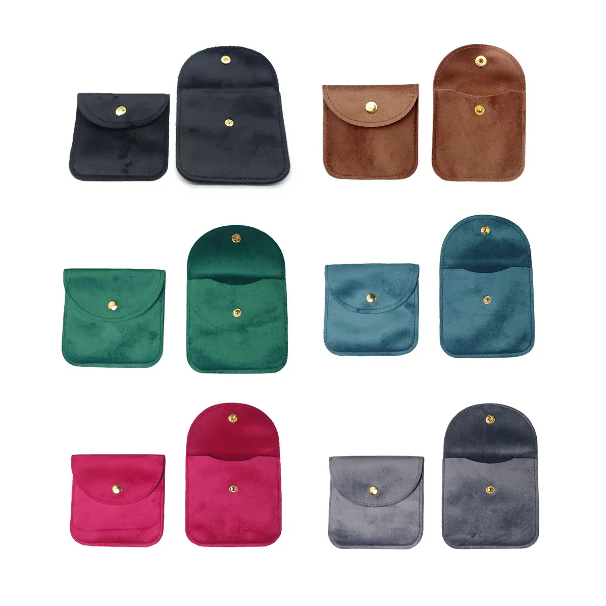 10pcs Velvet Jewelry Pouch Button Closure Thick Soft Ring Necklace Storage Bag - Grey — image 3
