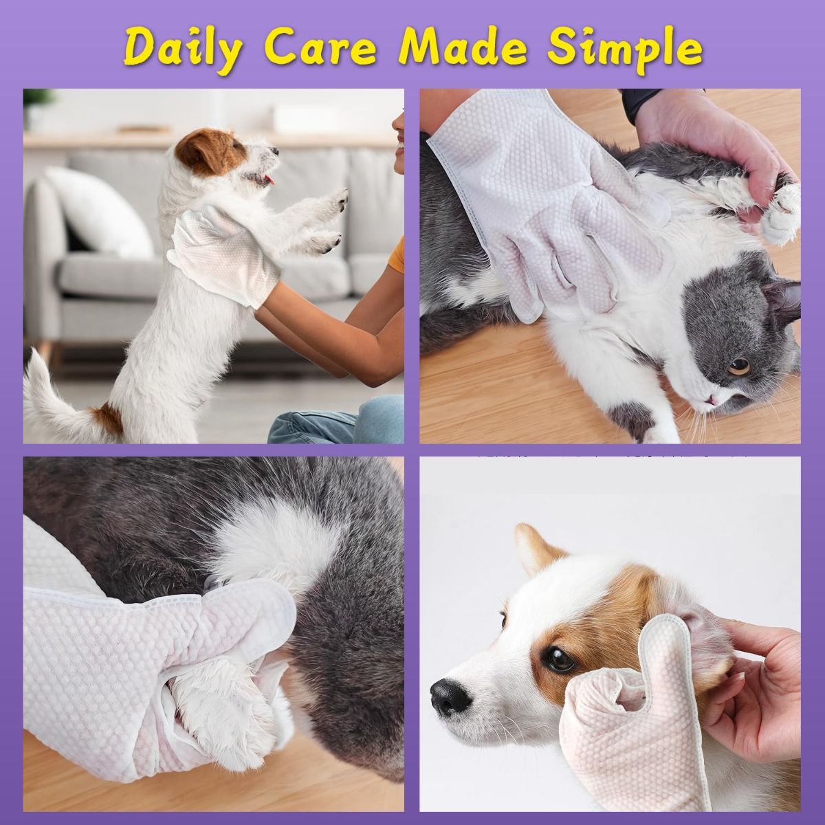 Pack of 3 Hypoallergenic Pet Wipes Natural Pet Cleaning Wipes Dog And Cat Grooming Gloves — image 4