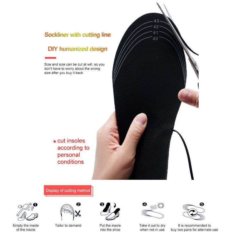 Rubberskin Heated Insole, Thermal Insole, USB Electric Heated Insole Foot Warmer Winter Foot Warmer for Skiing, Sleeping, Camping, Hiking 41-46 — image 2