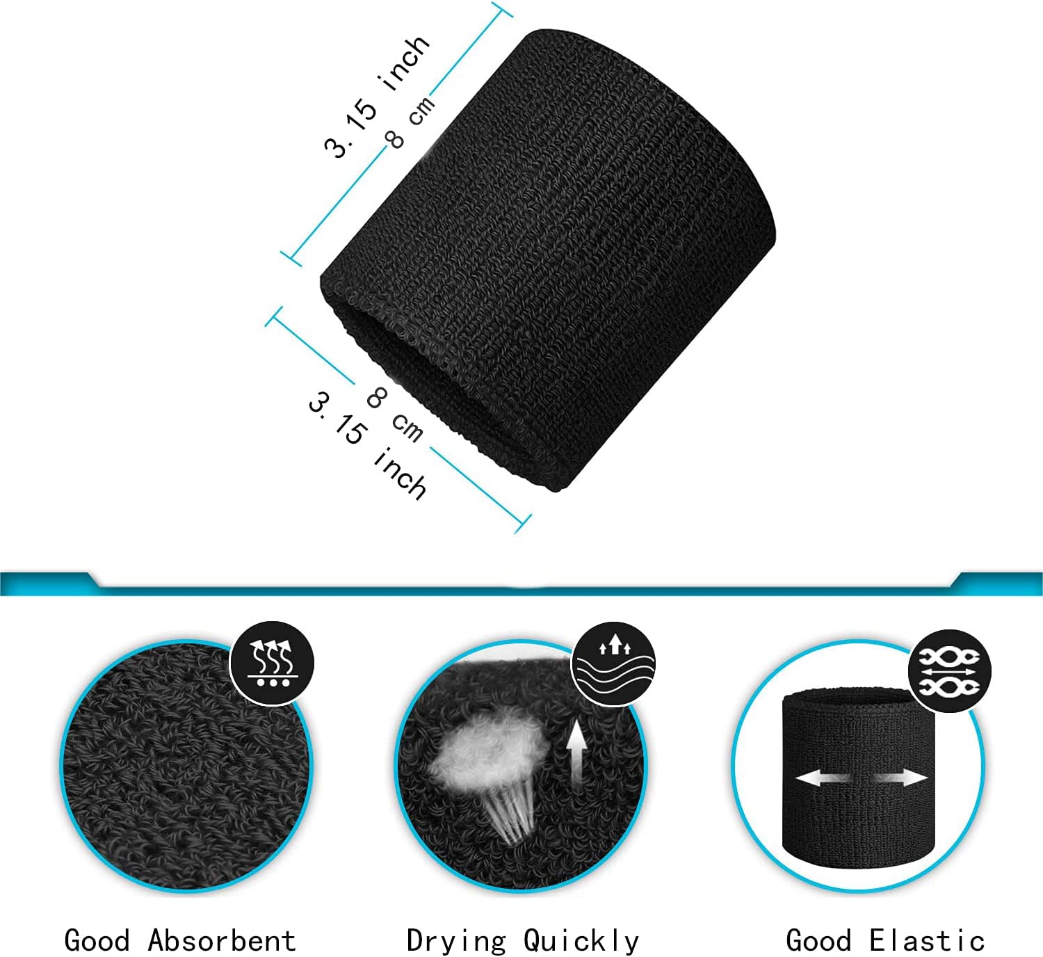 Wrist sweatbands - 2-piece sports sweatbands for men and women - for the gym - tennis - running - basketball - moisture-wicking โ image 3