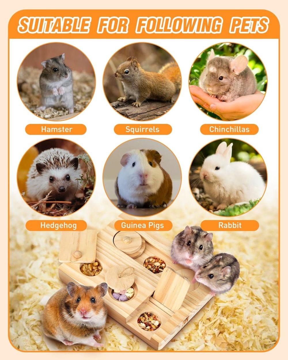 6-in-1 Hamster Feeder Interactive Wooden Game with Treat Dispenser and Rodent Search Toy for Hamsters Rabbits Chinchillas Gerbils — image 5