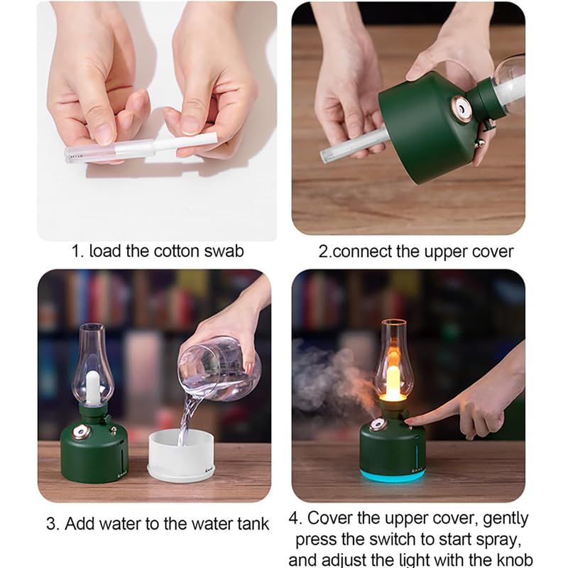 Wireless Air Humidifier with LED Light Camping Lamp, LED Vintage Kerosene Desktop Humidifier Lamp Humidifier Vintage Lamp — image 2
