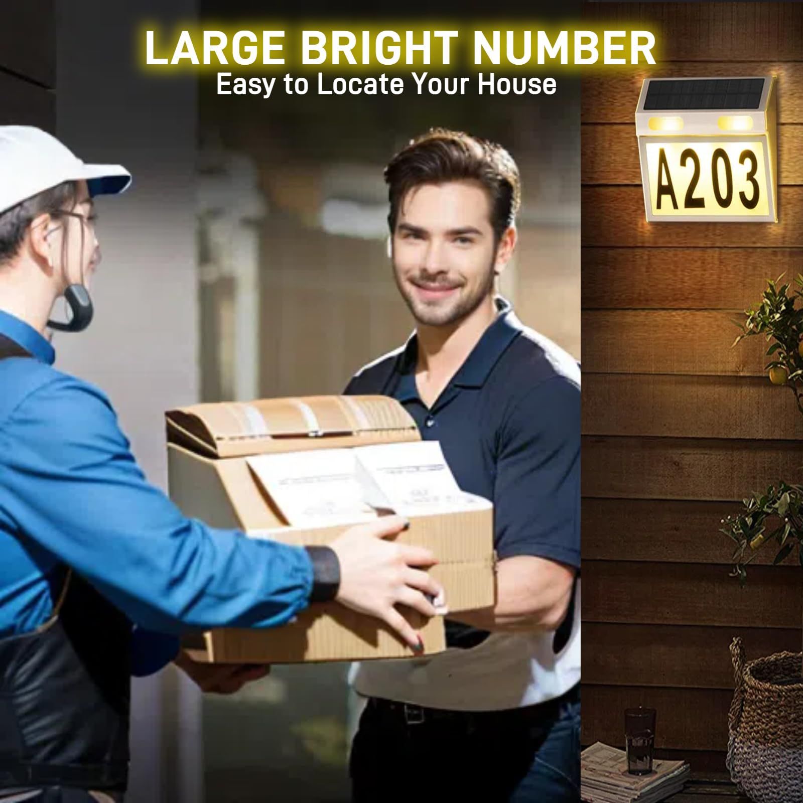 Solar House Numbers for Outside, Metal Waterproof Solar Address Sign Plaque Lights Outdoor LED Illuminated for Outside House Yard — image 2