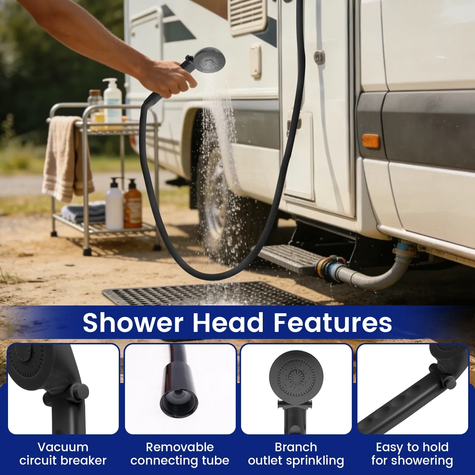 RV Shower Faucet Set with Handheld Showerhead and Hose, 4 Inch Metal Fixture for Camper Trailer, Black, for RV Camper Trailer and Mobile Home Use โ image 6