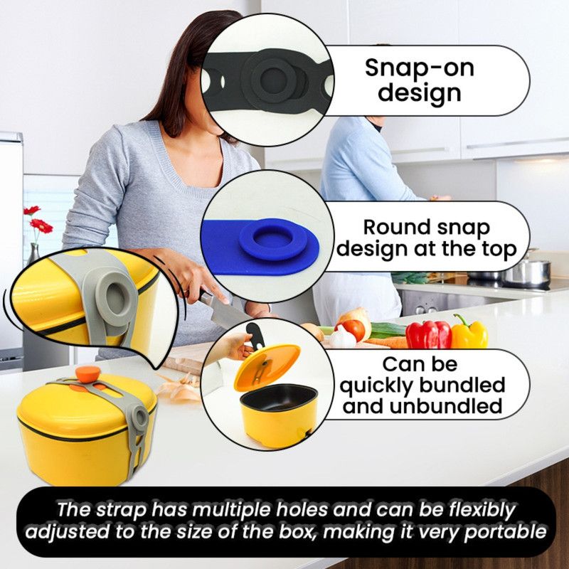 Lunch Box Strap, Adjustable Snap Lid Holder, Portable Pot Cover Fastening Band for Outdoor Use, 2-Pack—Black — image 3