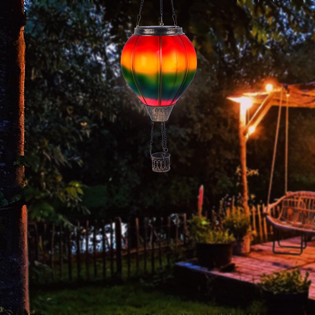 Hot Air Balloon Solar Lantern with Candle Holder Solar Hot Air Balloon Flickering Flame Hanging Garden Light Waterproof Glass — image 5