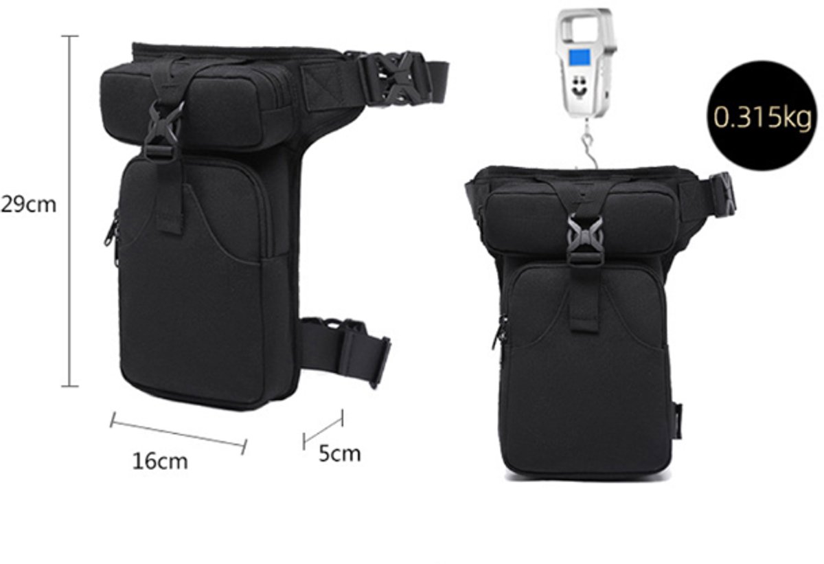 Fanny pack - Leg bag - Motorcycle fanny pack - Motorcycle bag - Tactical leg bag - Tool bag - Unisex - Black - Large capacity - 16 x 5 x 29 cm - 4 compartments โ image 6
