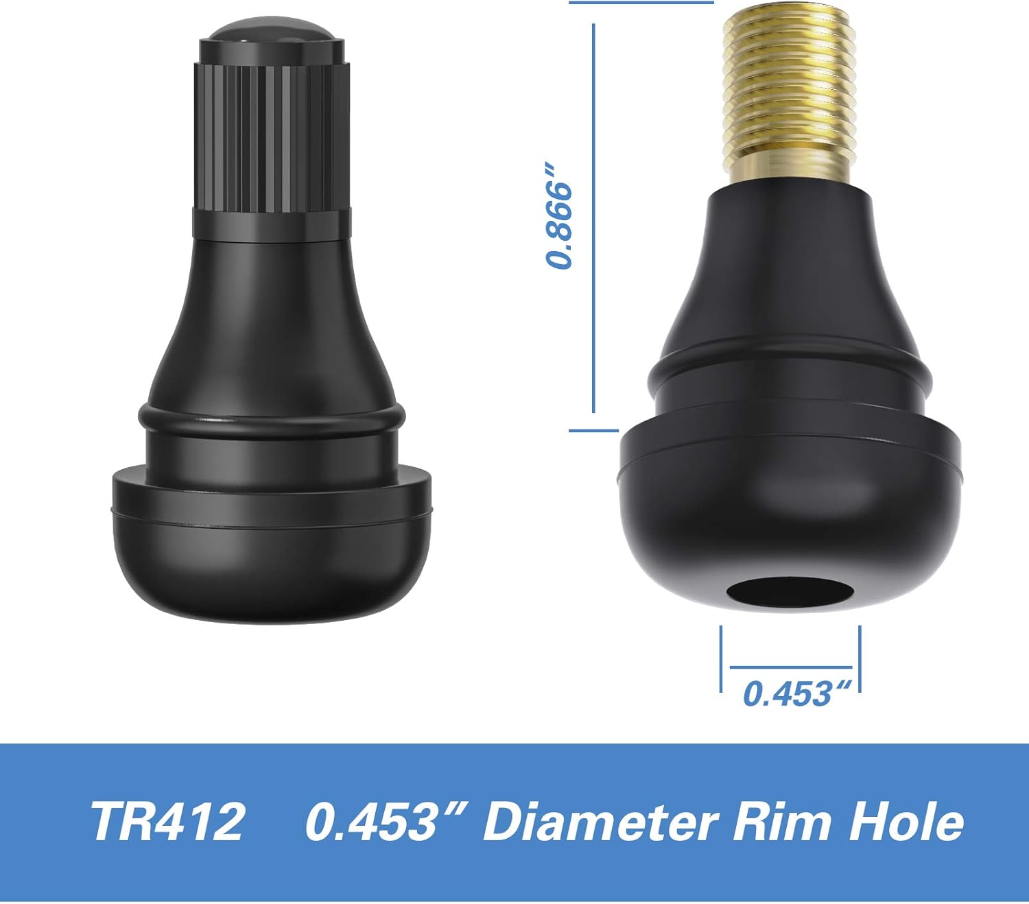 TR412 Rubber Snap-in Short Black Tire Valve Stem for Tubeless 0.453 Inch 11.5mm Rim Holes on Standard Vehicle Tires (5pcs/Bag) โ image 3