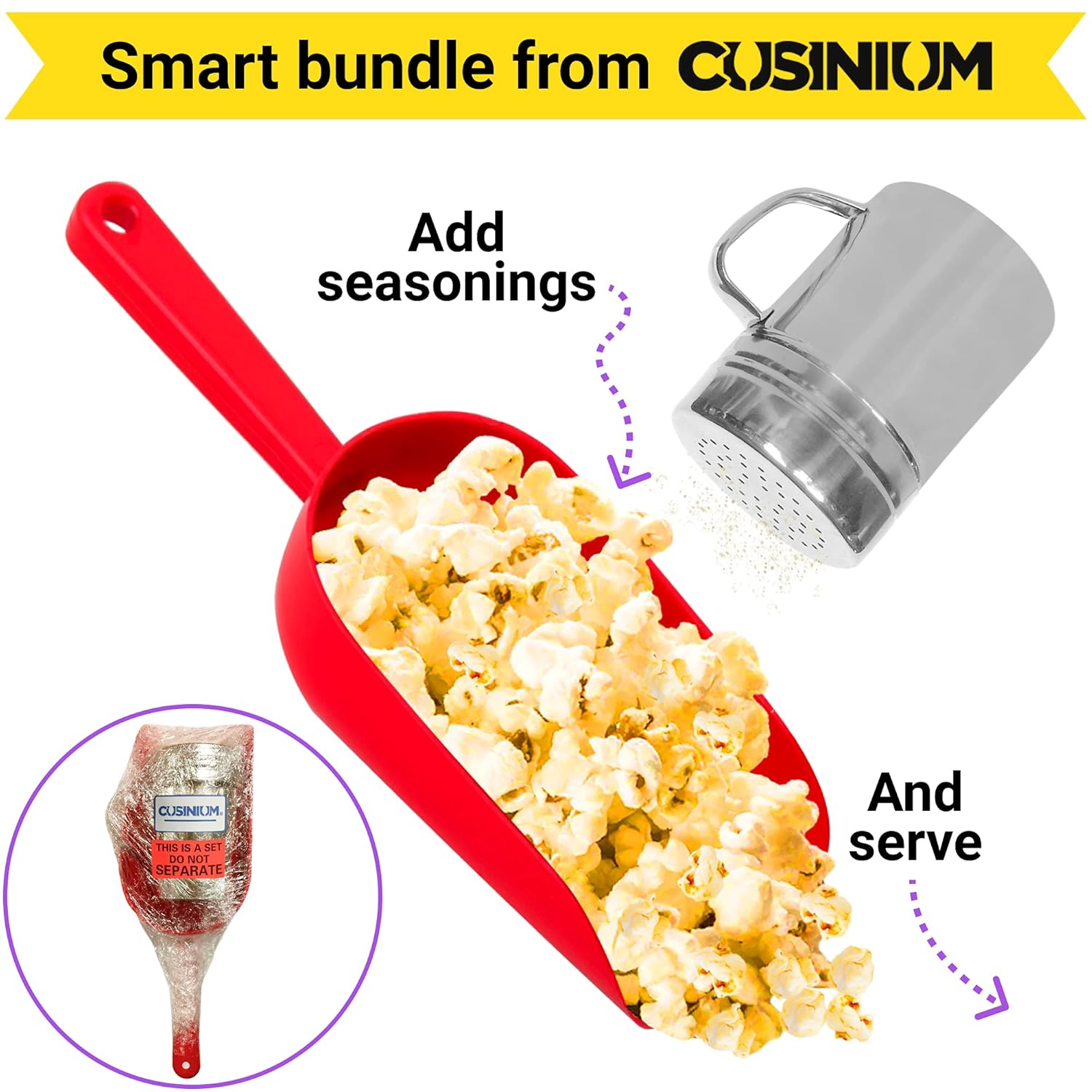 Red Popcorn Plastic Scoop with Popcorn Salt Shaker (Handle, Plastic Cap) - Popcorn Concession Supplies Bundle โ image 3