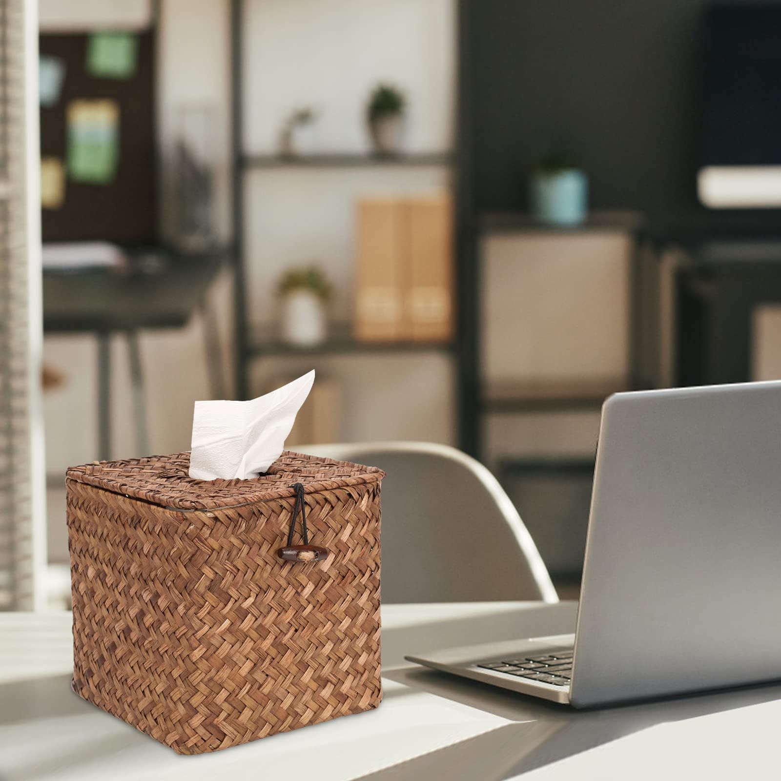 Woven Tissue Box Cover Square,Decorative Tissue Box Holder, Made of Natural Seagrass for Home Office Car Automotive Decoration — image 5
