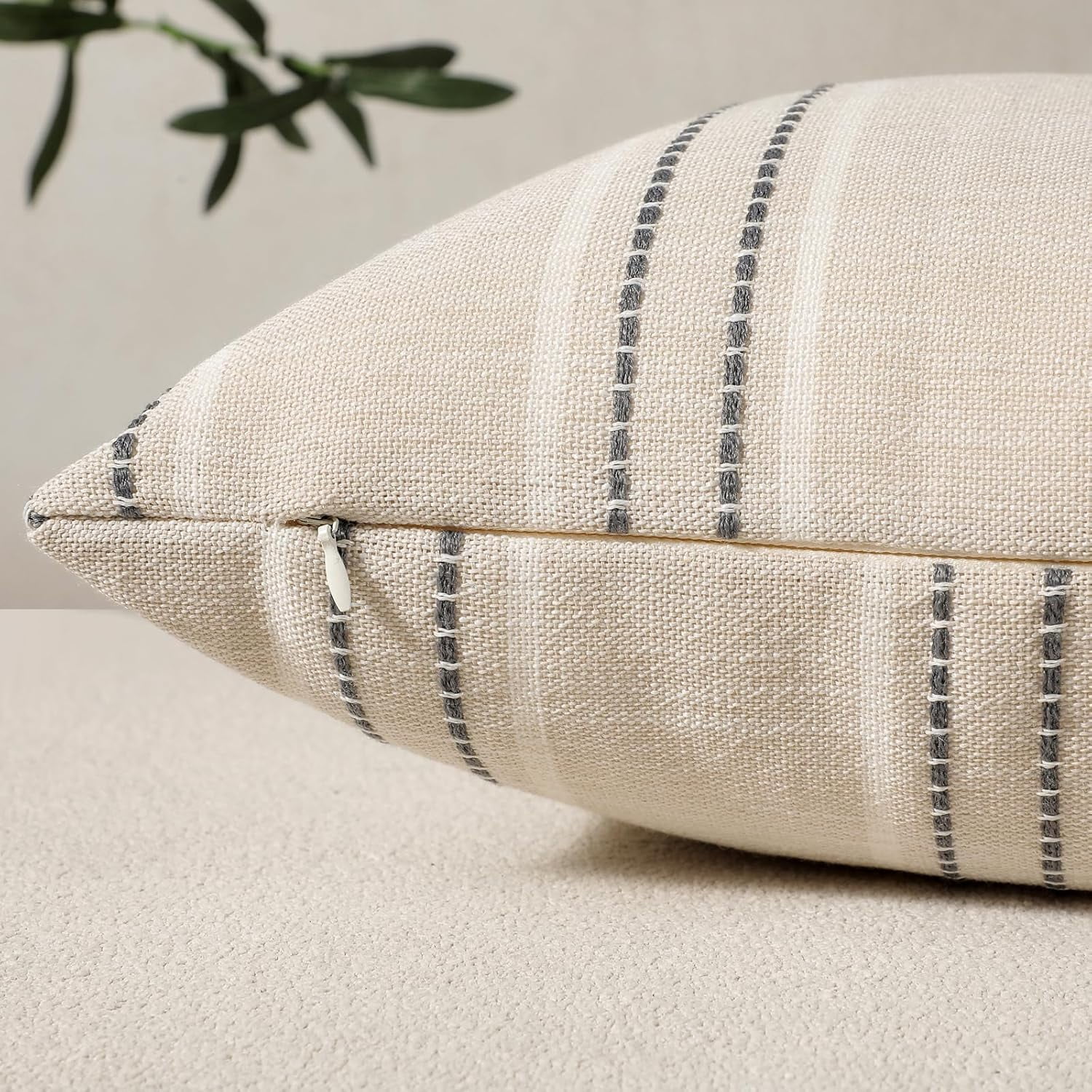 Throw Pillow Covers 20x20 Set of 2 Striped Pillow Covers Textured Linen Decorative Pillows Square Cushion Covers for Sofa Couch Bed Living Room Farmhouse — image 2
