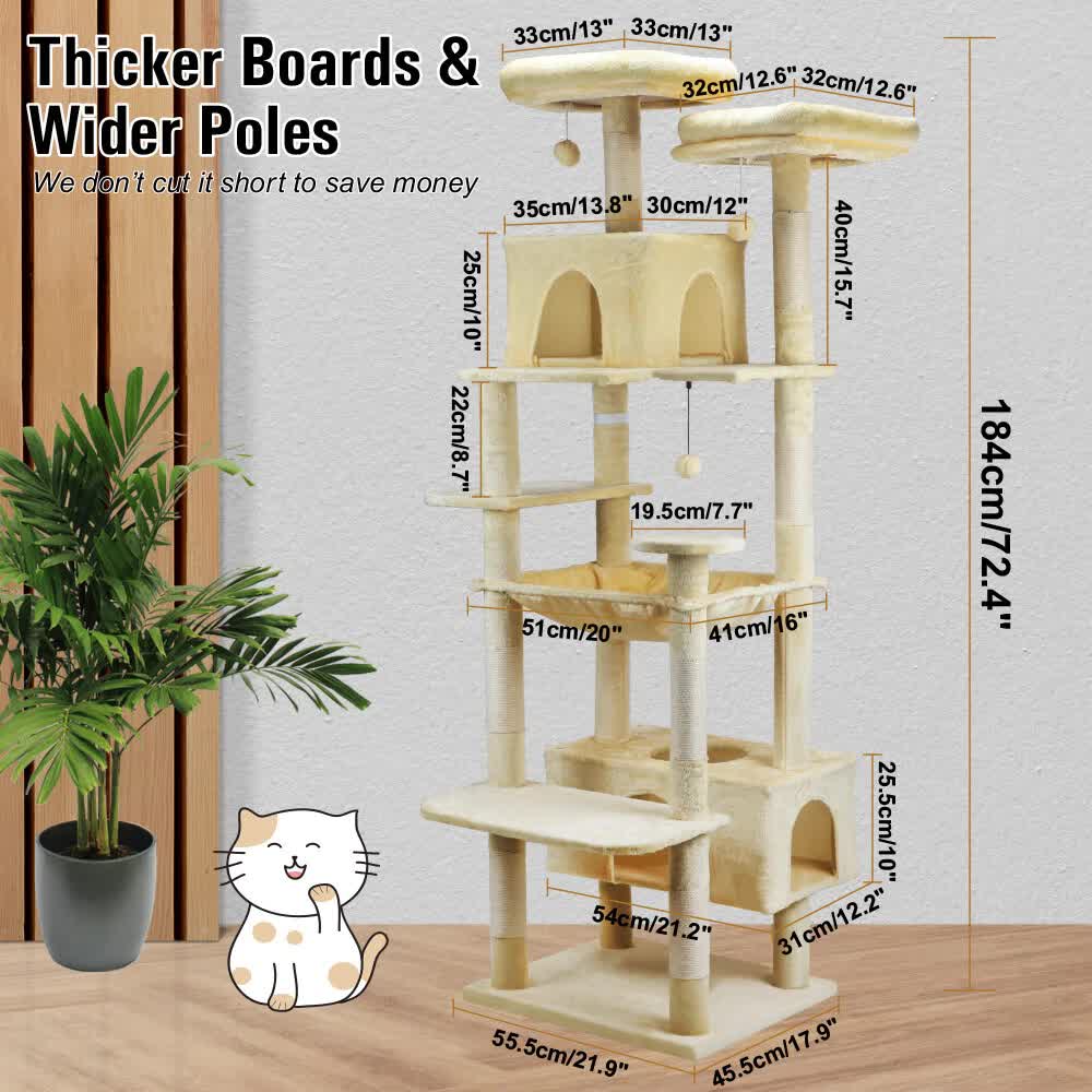 VaKa 184cm Road Cat Tree Tower Scratching Post Scratcher Condo with Big Hammock โ image 3