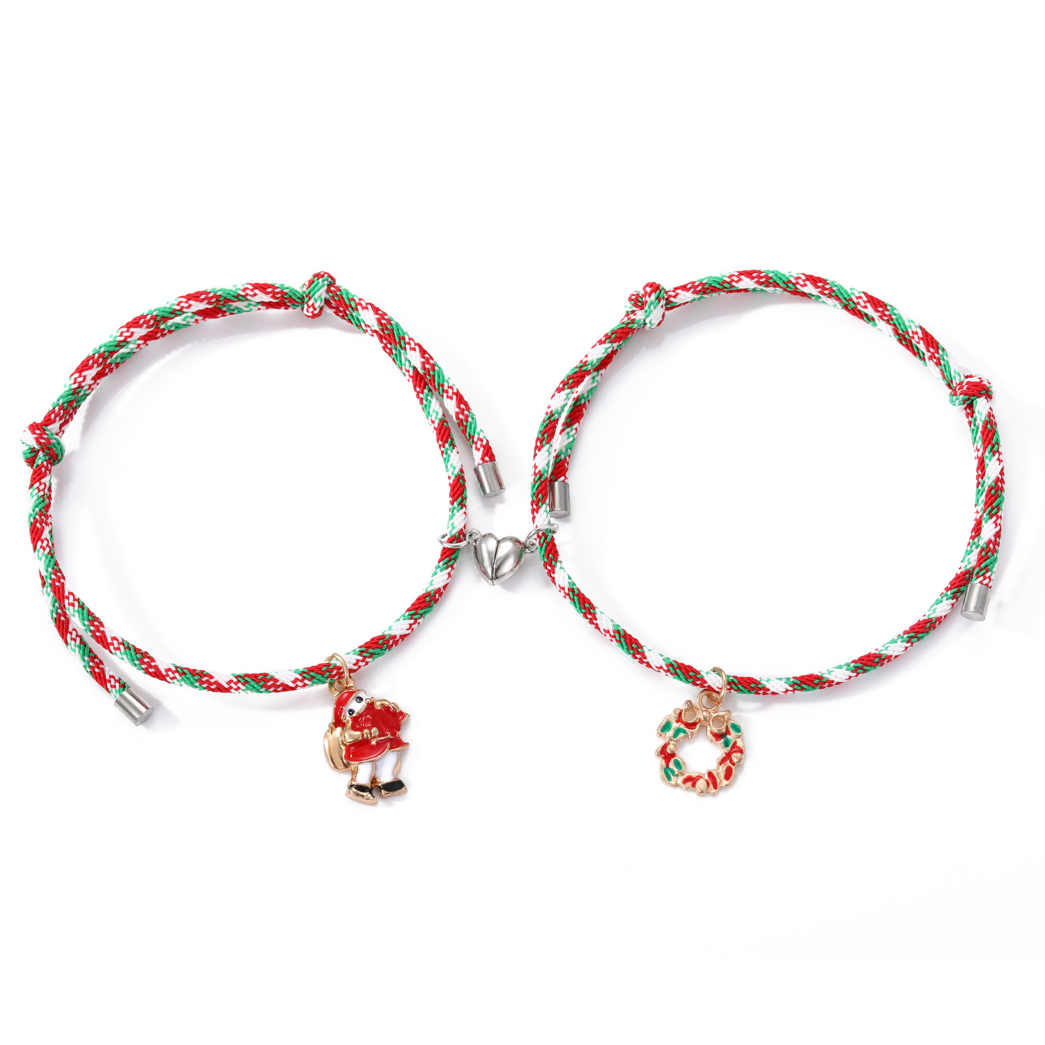 3 Pairs Cute Couple Bracelets - Magnetic Christmas & New Year Friendship Rope Bracelets with Charms (Adjustable, 9.3g) โ image 4