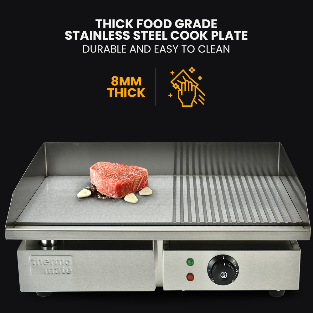 THERMOMATE Commercial Electric Griddle TH-G04, 2400W 55x35cm Half Ribbed Surface โ image 3