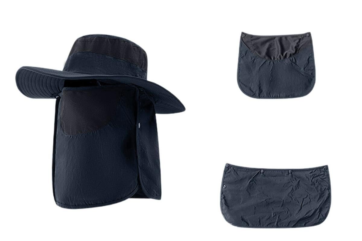 Outdoor Sun Protection Fishing Cap Wide Brim Hat With Neck Flap And Face Cover - Navy Blue — image 3