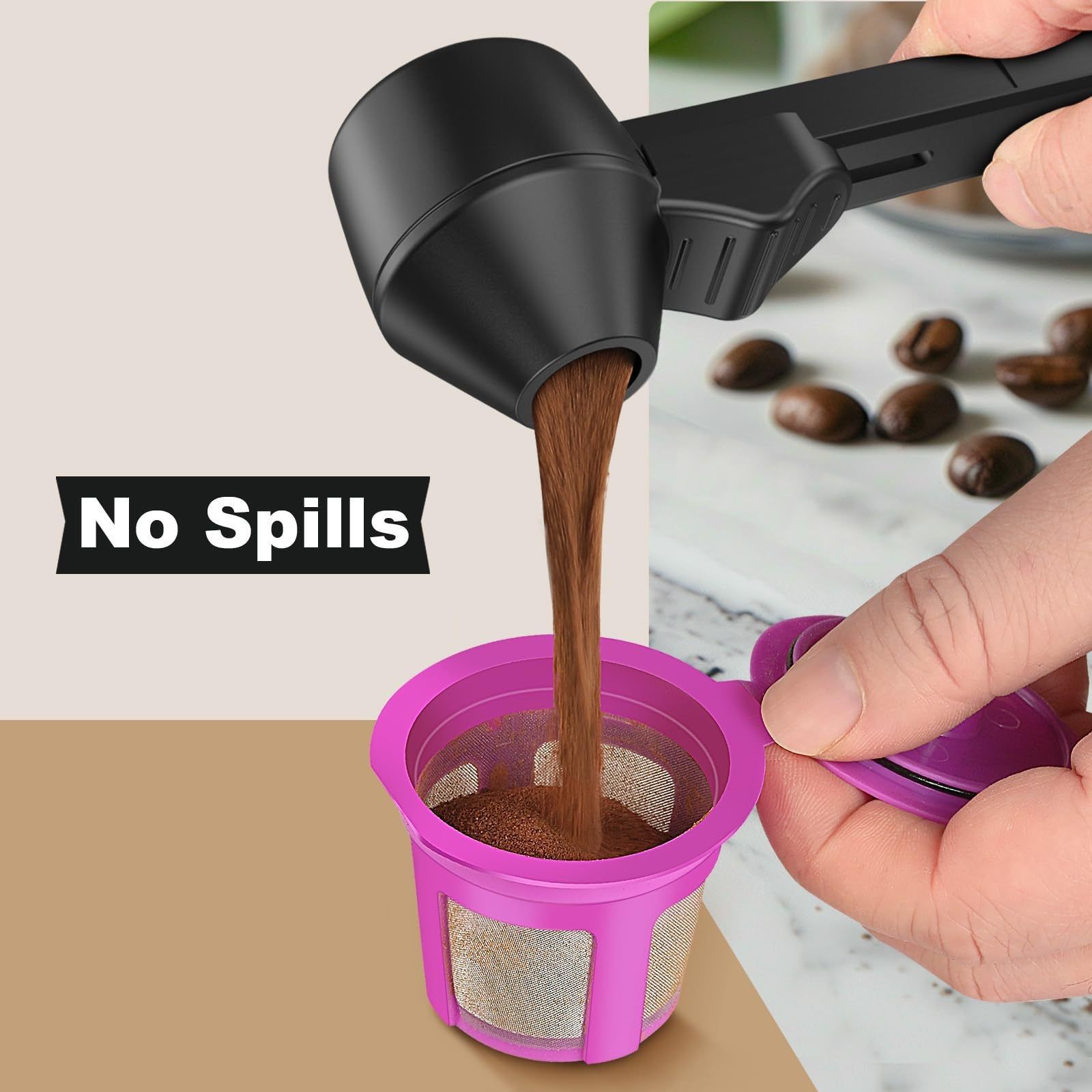 2 pcs Black Sliding Coffee Scoop - Long Handle Plastic Measuring Spoon for Ground Coffee and Tea Leaves and Pepper and Protein Powder - Storage Design for โ image 2