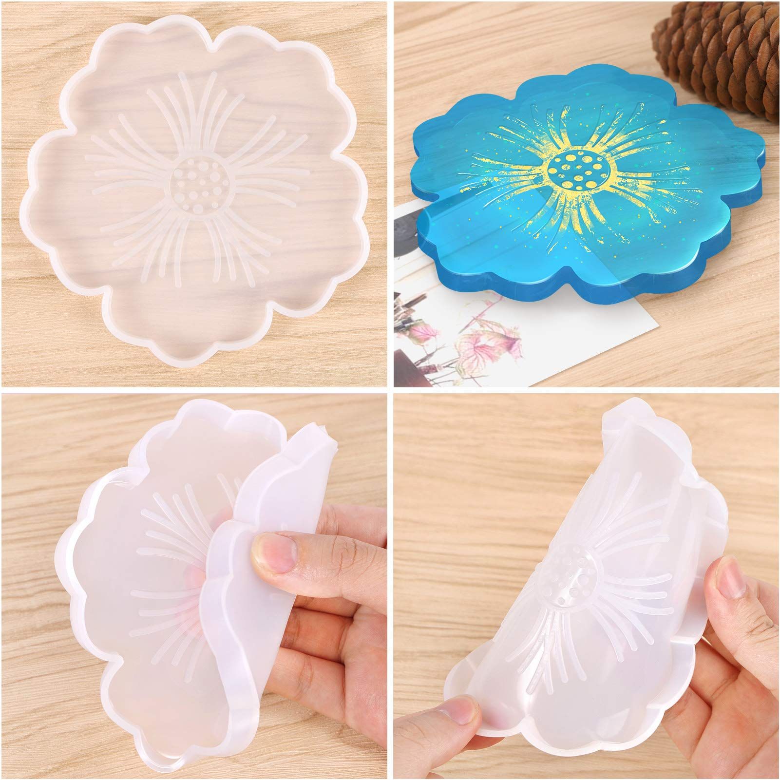 Silicone Coaster Molds, 4 PCS Flower Silicone Coaster Molds Coaster for Epoxy Resin Agate Coaster Cup Mat for Making DIY Craft — image 4