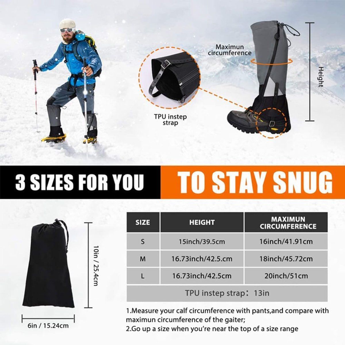 Leg Warmers Waterproof Tear Resistant Adjustable Boot Covers for Hiking, Size L, 42.5 cm โ image 5