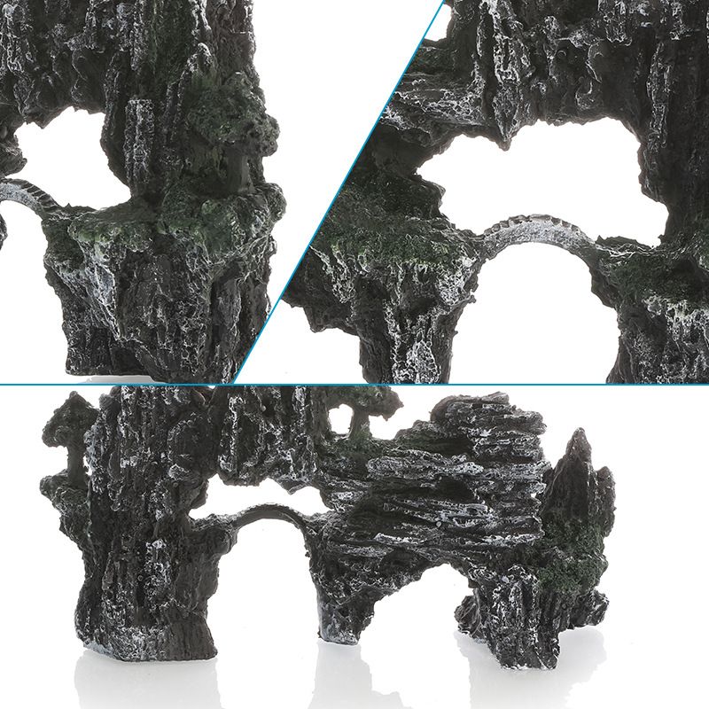 Large Fish Tank Decorations, Mountain View Aquarium Ornament with Tree House Cave Bridge Artificial Plastic Plants Aquarium Decorations — image 5