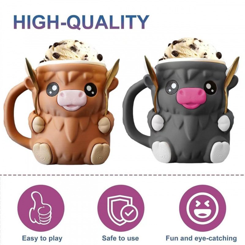 Modern Highland Cow Ice Pint Holder – Fun Animal Mug with Secret Snack Drawer, Lid Holders, and Wide Opening(Black) — image 4