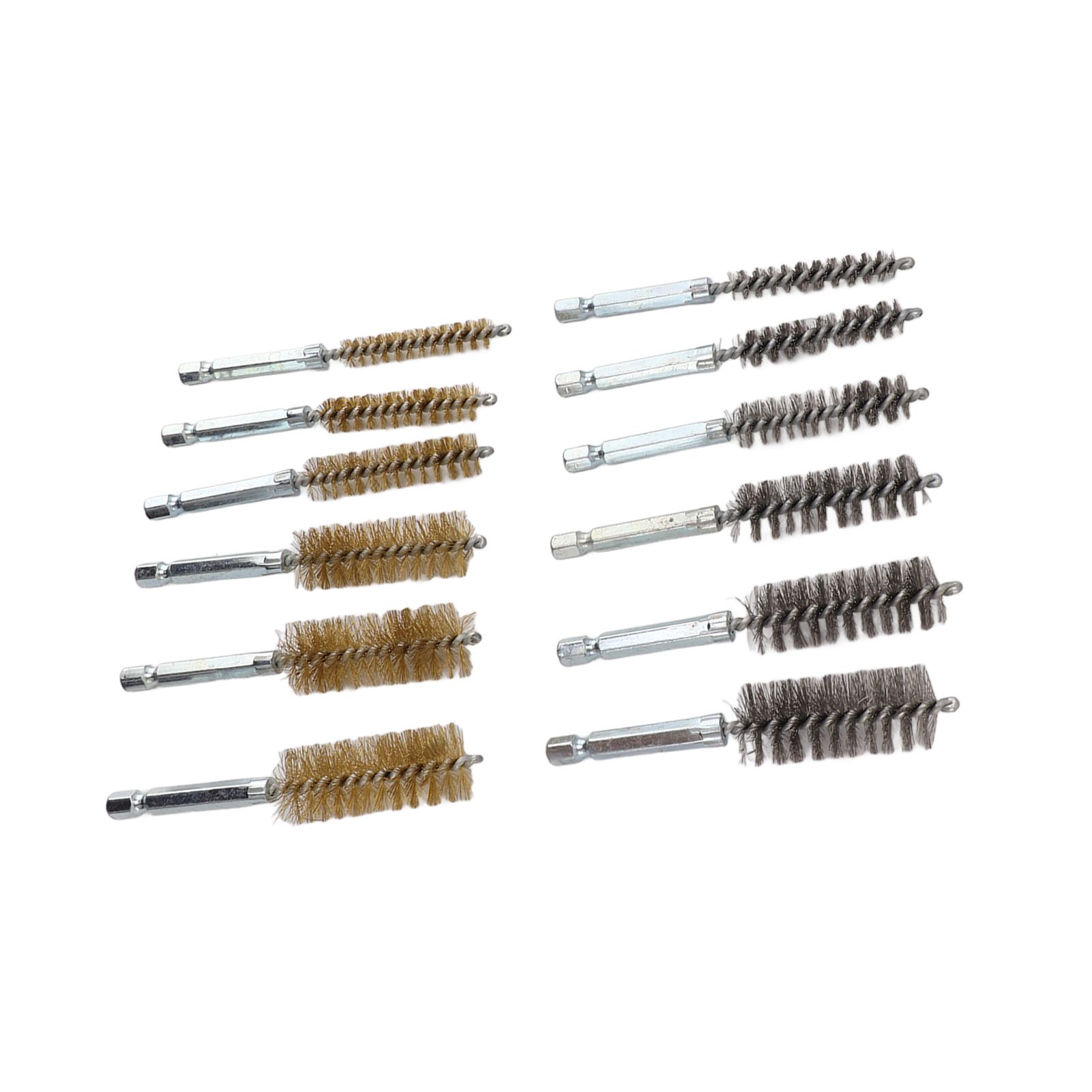 12PCS Bore Brush Copper and Iron 304 Stainless Steel Bristles Wire Brush for Power Drill with Hex Shank Handle — image 4