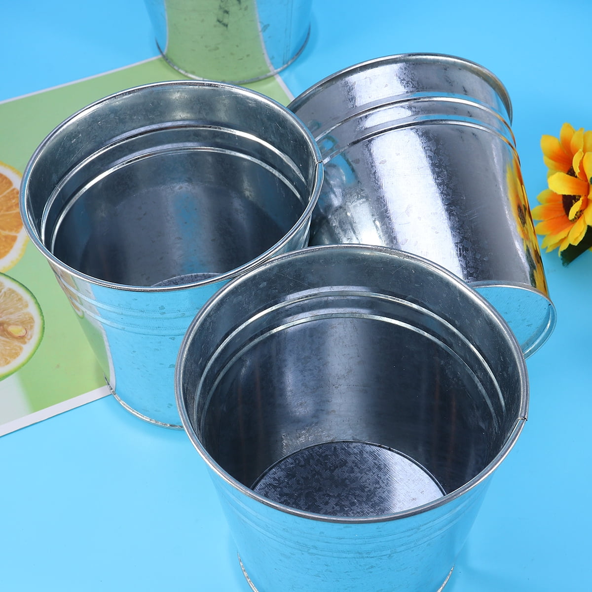 5Pcs Galvanized Metal Flower Pot Rustic Small Metal Buckets Vintage Farmhouse Flower Vase Candy Holder for Garden Landscape Decors 5pcs Silver β image 4