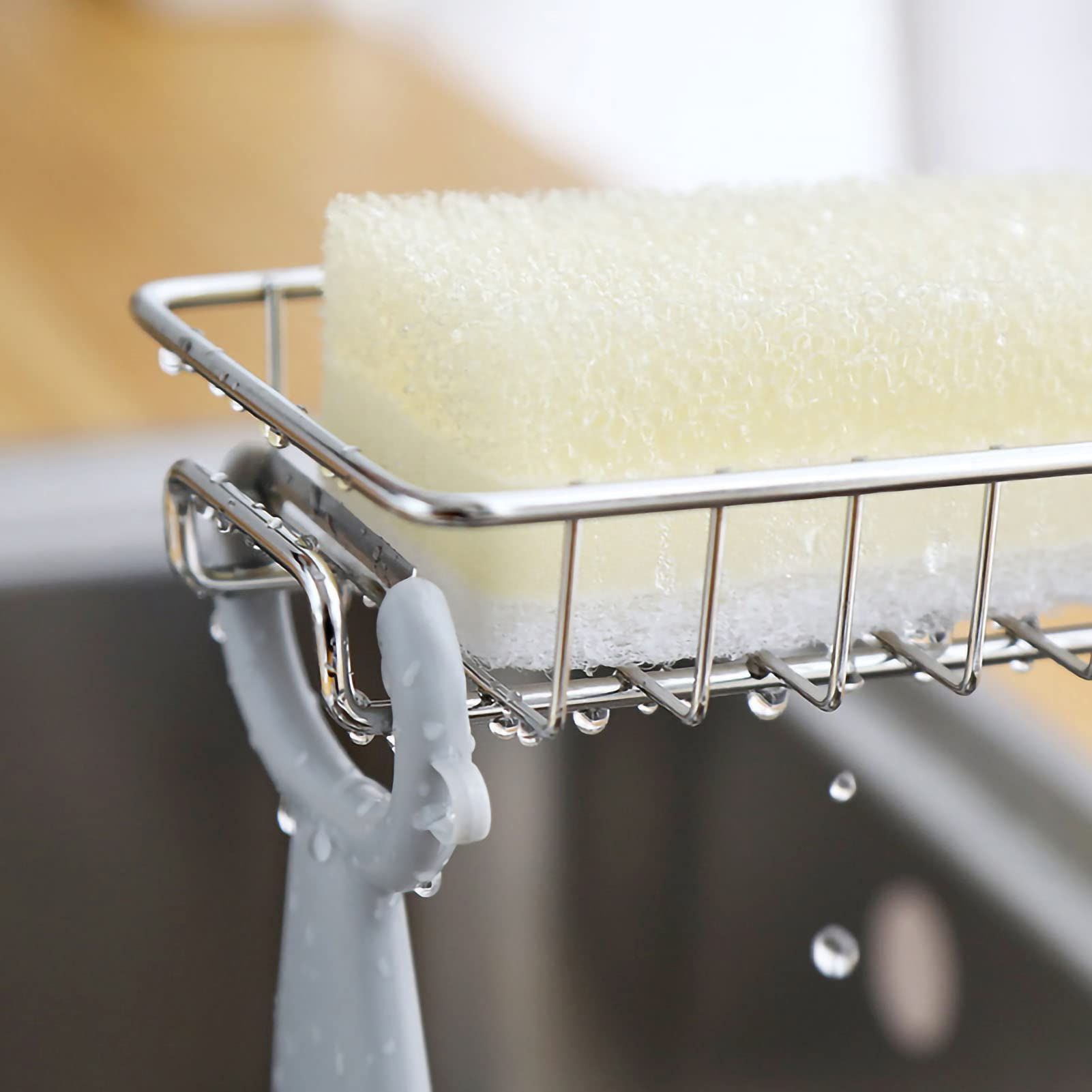 Stainless Steel Hanging Sponge Holder, Over Faucet Sponge Holder, Metal Hanging Faucet Drain Rack for Kitchen, Bathroom(silver) — image 3