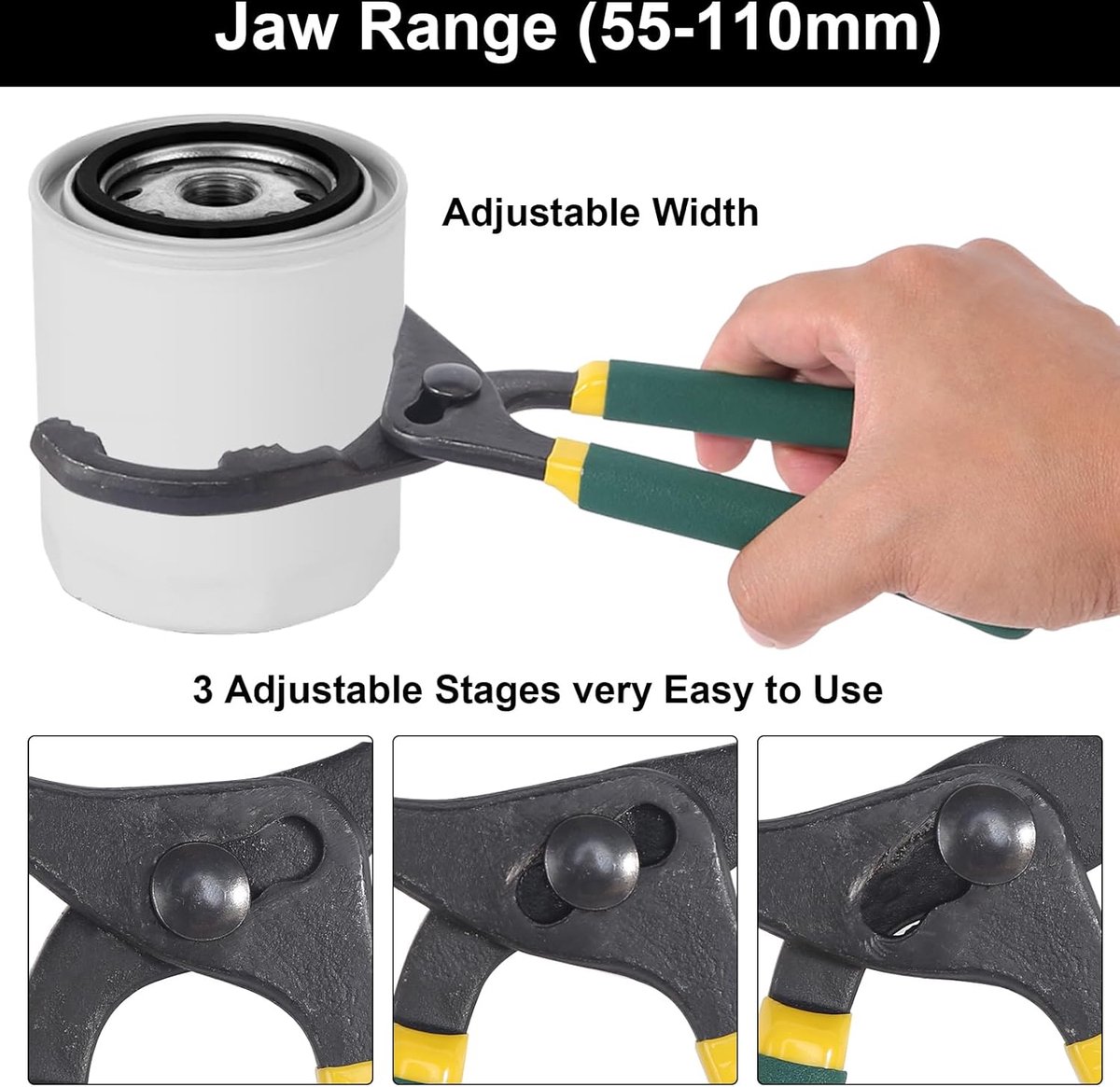 Oil Filter Pliers 10" - Oil Filter Pliers - Oil Filter Wrench - Rubber Handle - Self-clamping - Adjustable Tool - With Non-Slip Grip - Adjustable From 55 mm to — image 4