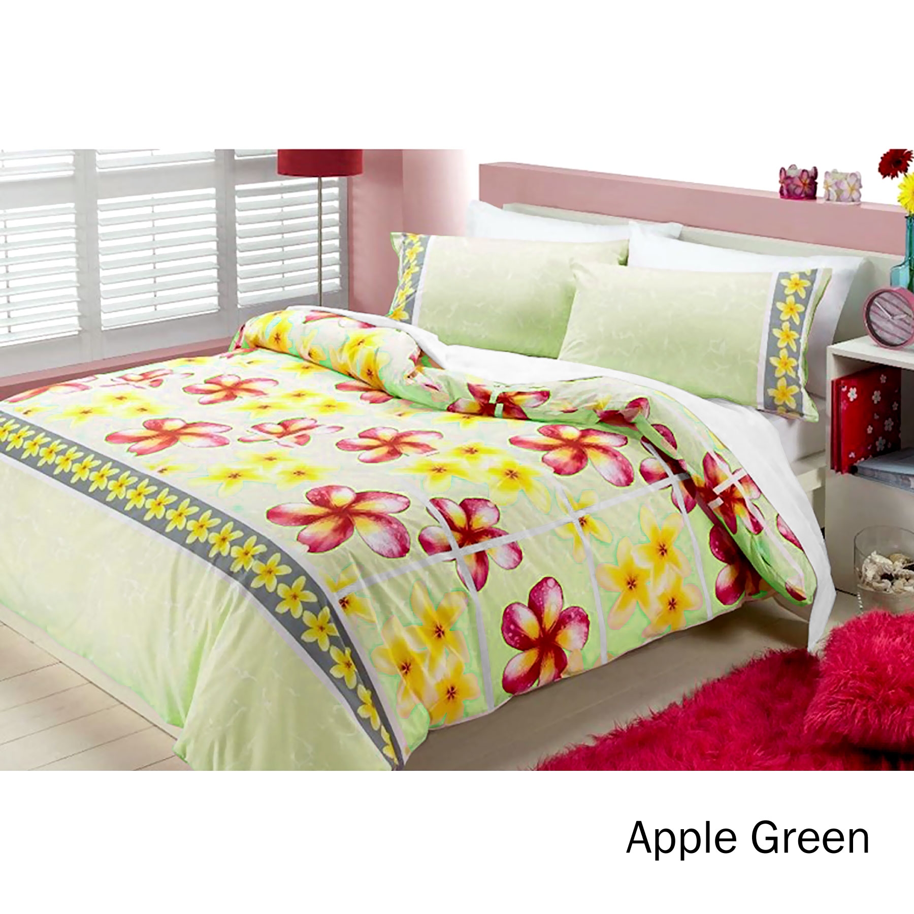 Floating Frangipani Quilt Cover Set Apple Green Single — image 3
