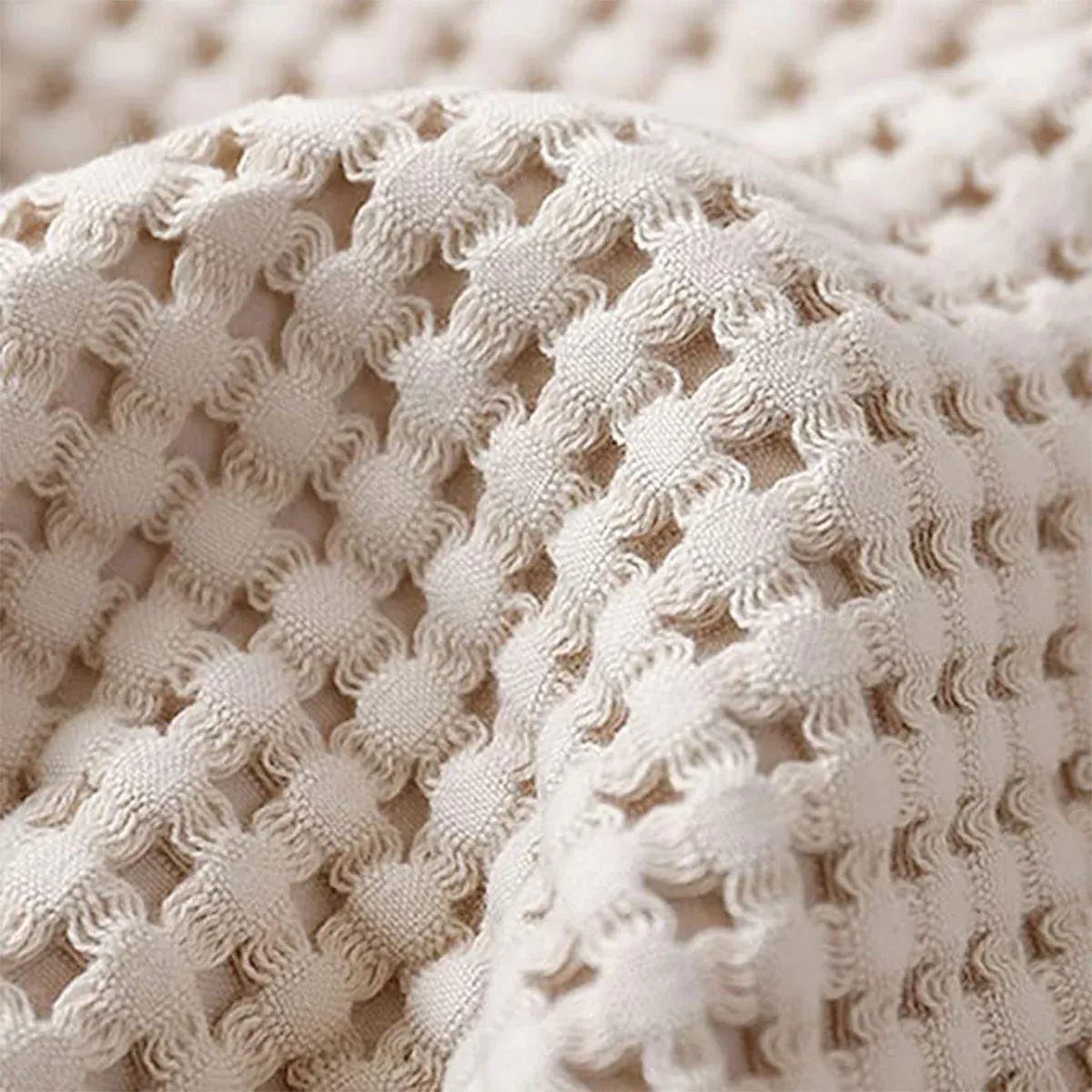 Waffle Sofa Blanket Thin Lightweight Throw Soft Cover Couch Bed Living Room Use - Beige — image 5