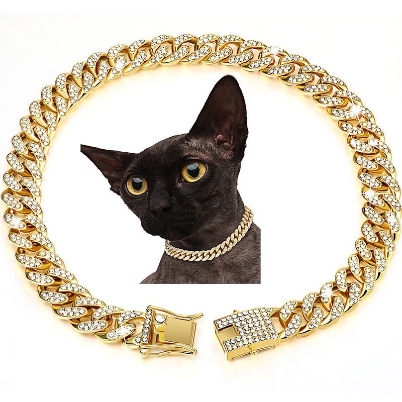 Sparkling Diamond-Studded Cuban Chain Pet Collar – Hip-Hop Bling Necklace for Cats and Small Dogs, Adjustable Fit, Gold, Silver, Rose Gold, or Pink — image 4