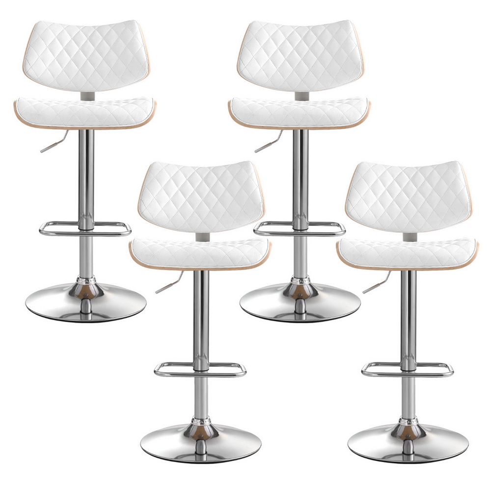 Artiss 4x Bar Stools Kitchen Dining Chairs Gas Lift Stool Wooden Leather White โ image 3