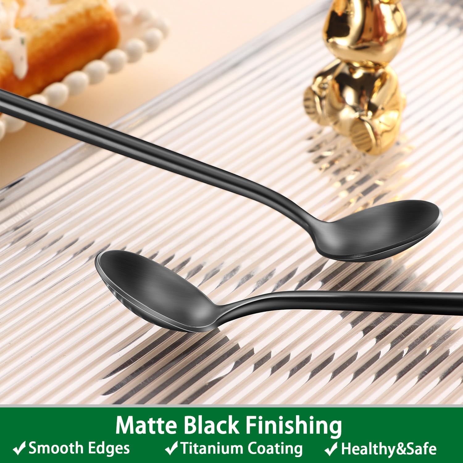 4 PCS 6.7 Inches Satin Black Stainless Steel 18/10 Coffee Spoons,Iced Tea Spoon,Espresso Stirring Spoons,Matte Black SS304 Teaspoons,Dessert Spoon,Long Coffee โ image 4