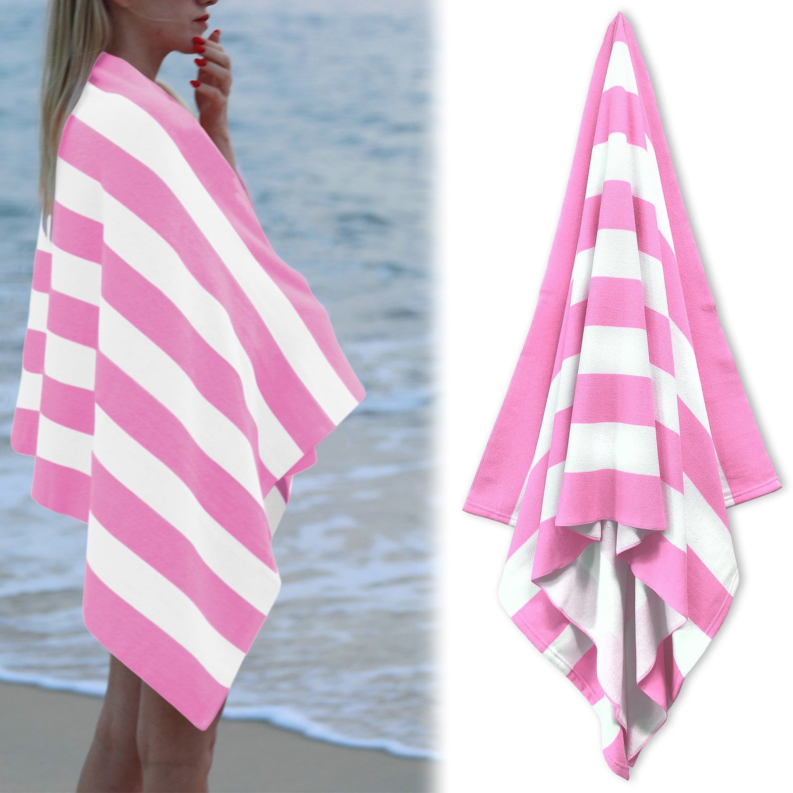 Large Beach Towels, Swimming Towel, Soft & Absorbent Oversized Sheet Made of 100% Cotton - for Swimming Pool, Home, Bath, Spa, Pink, 88.9 x 177.8 cm โ image 2