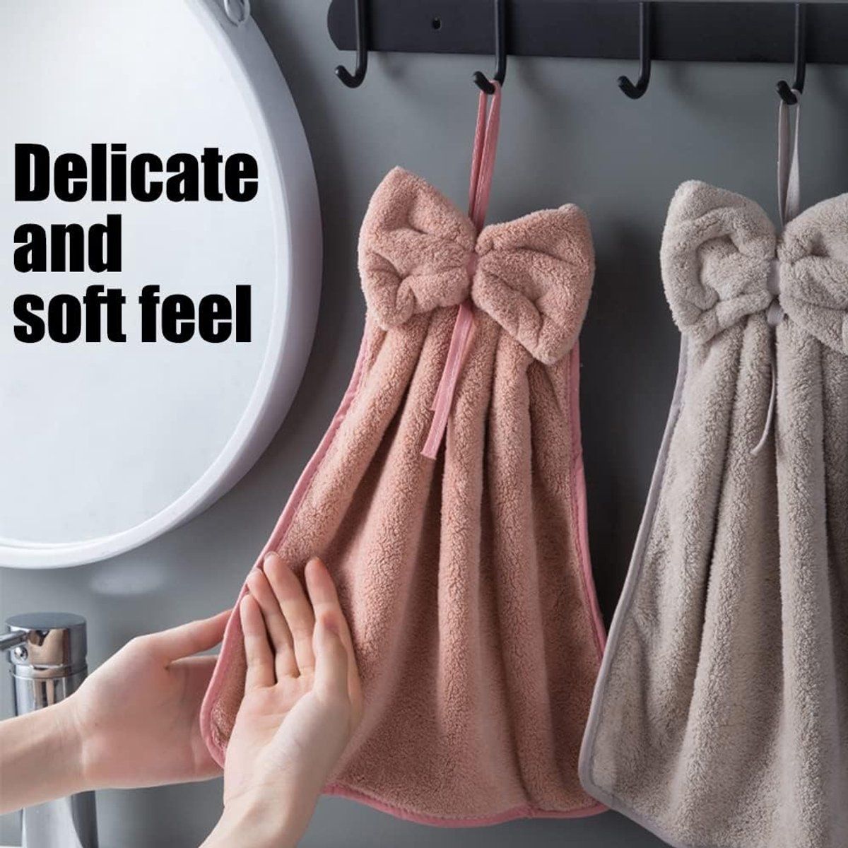 4-Pack Bow-Knot Microfiber Hand Towels, Assorted Hanging Bathroom Towels, 33 x 33 cm โ image 3