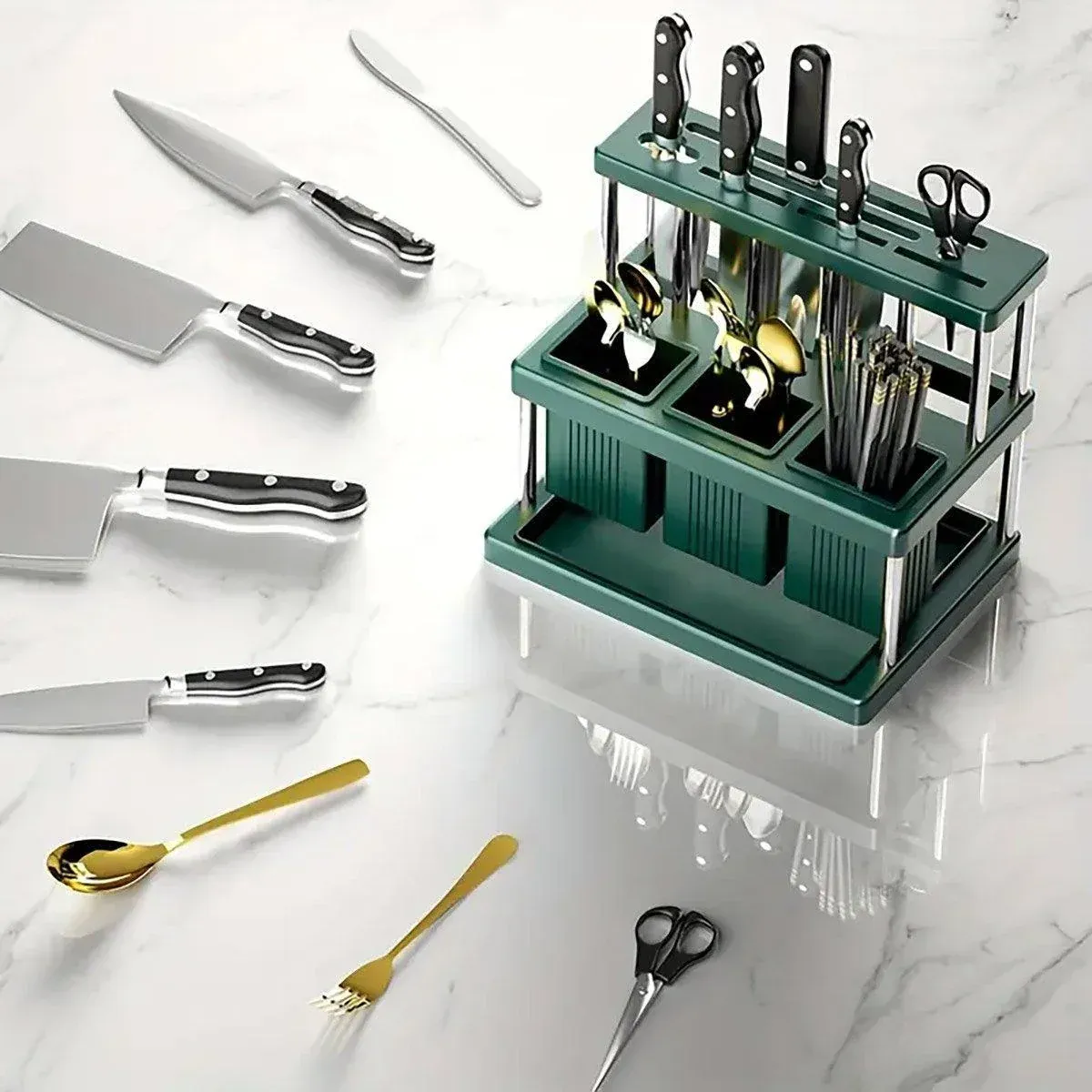 Cutlery Holder Storage Caddy Kitchen Utensil Drying Rack For Spoon Fork Knife - White โ image 6