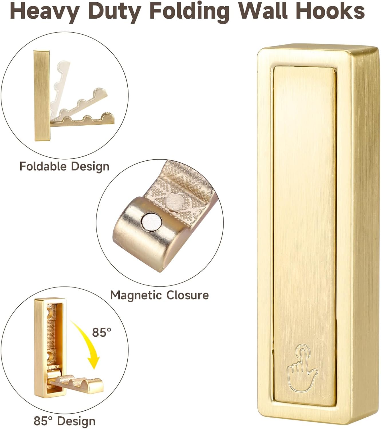 Folding Hooks 4 Pack Foldable Coat Hook Heavy Duty Wall Hooks for Hanging Coats, Towel, Hat, Backpacks (Gold) โ image 4