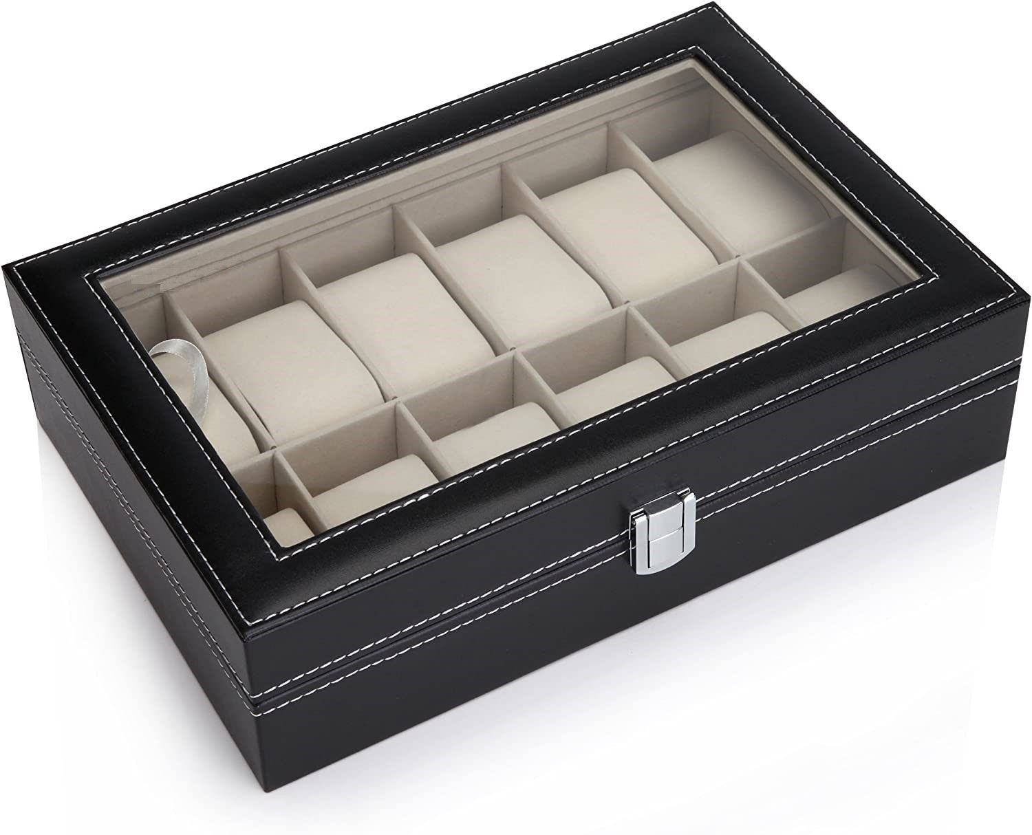 Black PU Leather Watch Organizer Display Storage Box Cases for Men & Women (12 slots) โ image 3