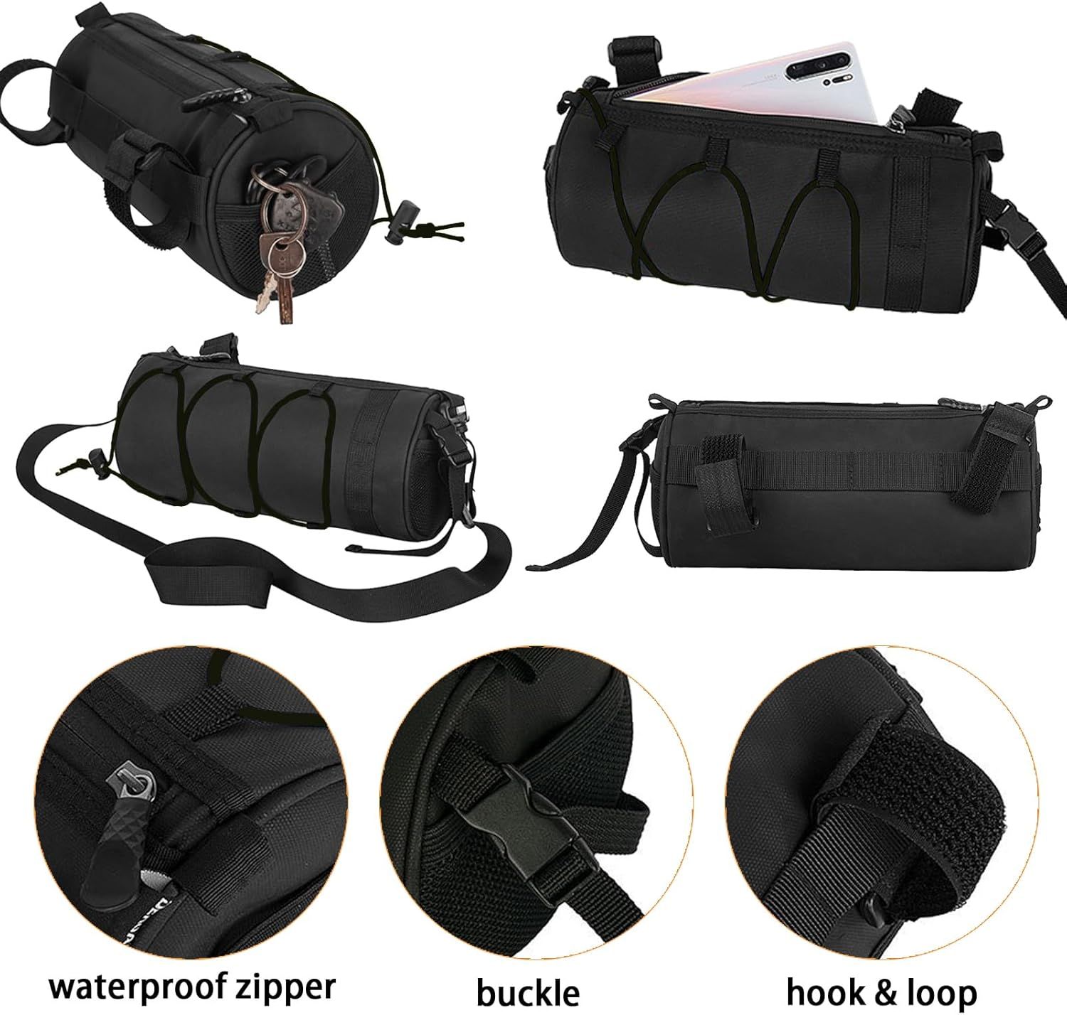 2.5L Bike Handlebar Bag, Waterproof Bicycle Accessories, Bike Frame Front Pouch with Zipper and Shoulder Strap — image 4