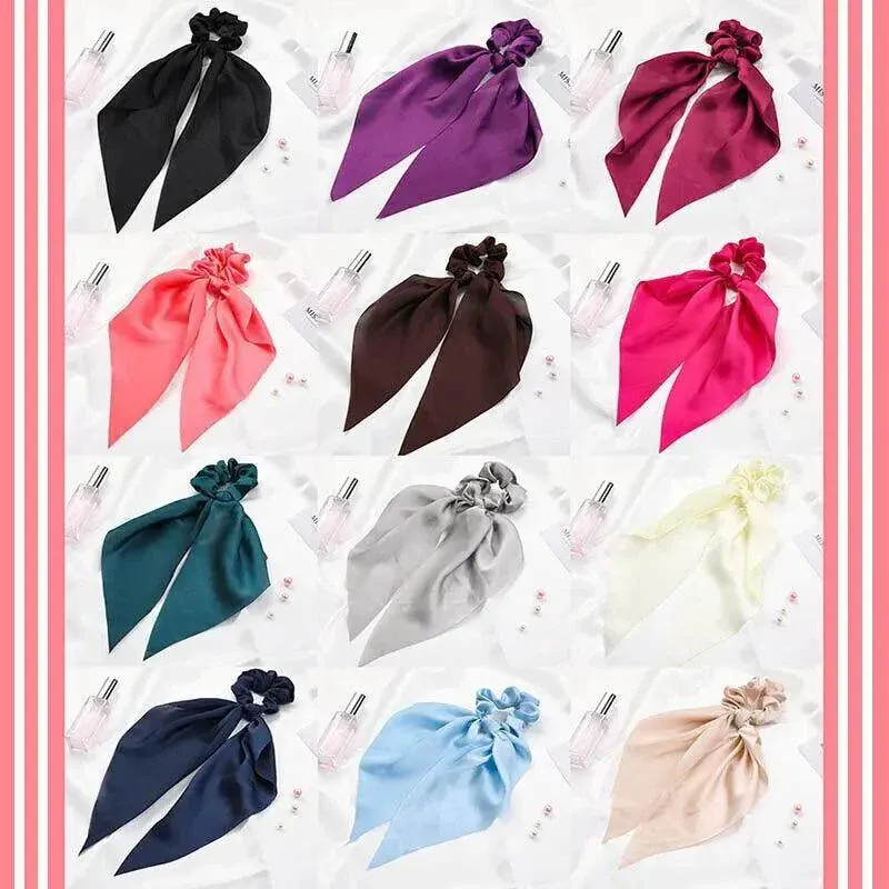 Chiffon Ponytail Scarf Bow Elastic Hair Rope Tie Scrunchies Ribbon Hair Bands - Yellow — image 5
