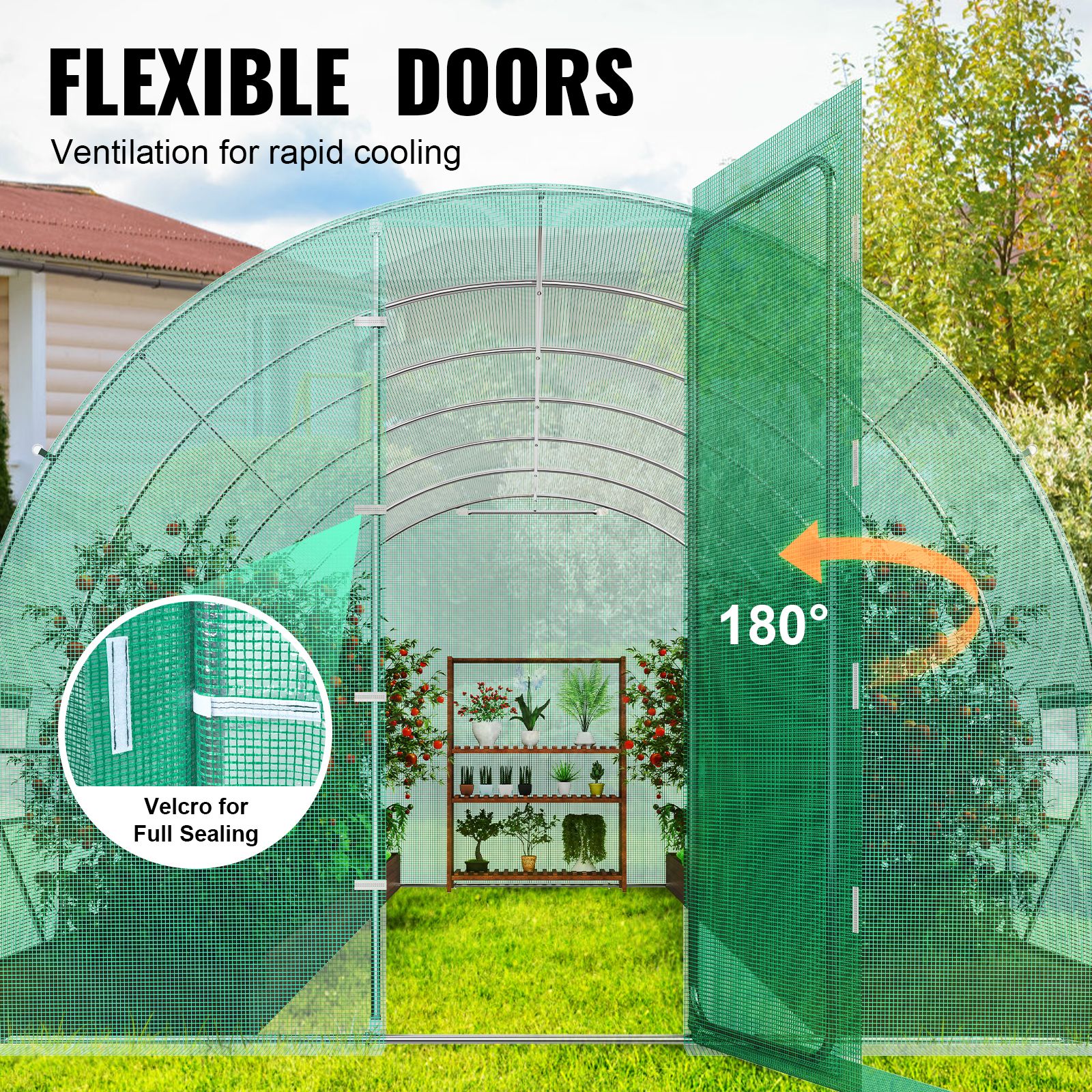 Walk-in Tunnel Greenhouse, 19.4x9.7x7.4 ft Hoop House Greenhouse Tunnel, Plant Hot House with Galvanized Steel Frame, Green PE Cover, Swing Door and 12 Roll-up โ image 5