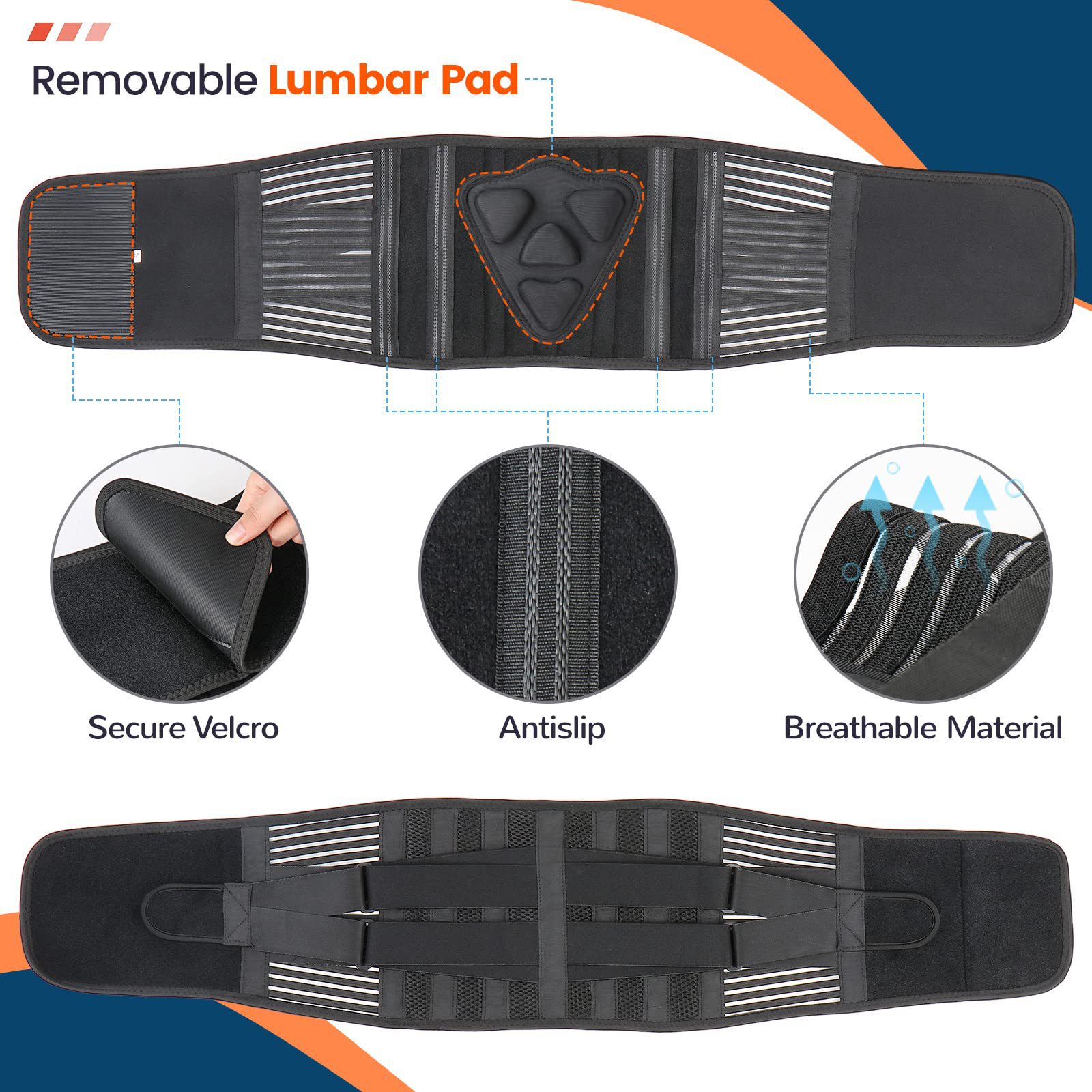 L Size Black Double-Compression Sports Waist Trimmer with 4 Steel Plates and 2 Spring Stays for Strength Training & Back Protection โ image 3